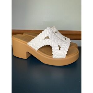 Crocs LiteRide Brooklyn Woven Slide 3 inch Heel White Size 11 Comfortable